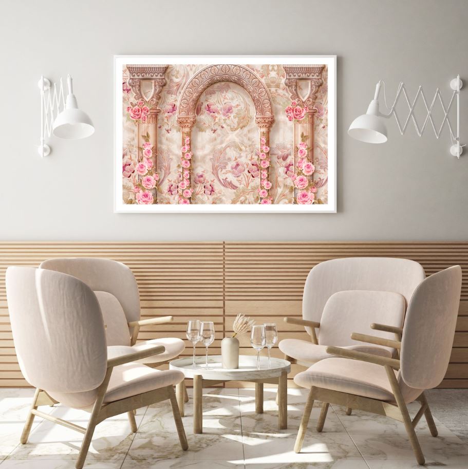 Rose Flowers & Columns 3D Design Home Decor Premium Quality Poster Print Choose Your Sizes