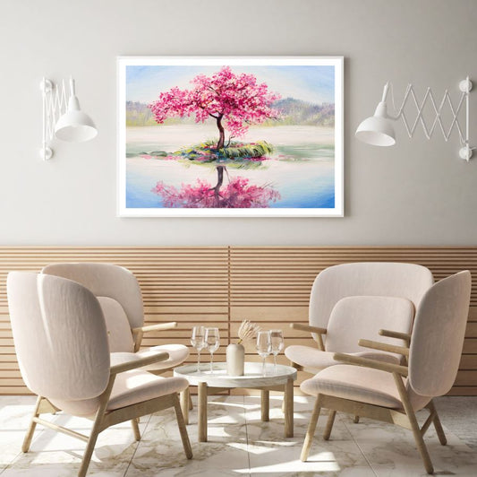 Blossom Tree in Lake Watercolor Painting Home Decor Premium Quality Poster Print Choose Your Sizes