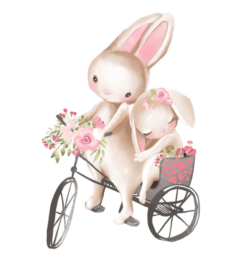 Square Canvas Cute Rabbit Cycling Painting High Quality Print 100% Australian Made