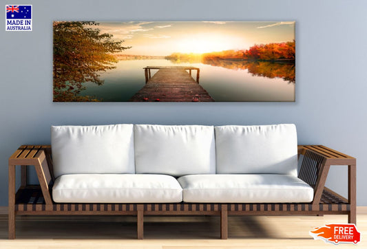 Panoramic Canvas Lake Sunset Scenery High Quality 100% Australian Made Wall Canvas Print Ready to Hang