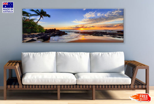 Panoramic Canvas Sea Sunset Scenery High Quality 100% Australian Made Wall Canvas Print Ready to Hang