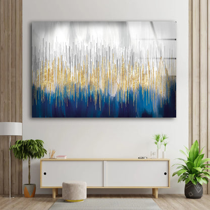 Gold Blue Silver Abstract Design Acrylic Glass Print Tempered Glass Wall Art 100% Made in Australia Ready to Hang