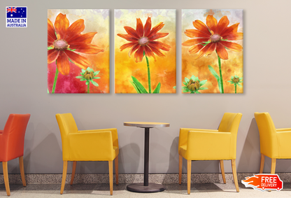 3 Set of Gazania Flower Art High Quality print 100% Australian made wall Canvas ready to hang