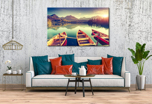 Lake Mountain and boats beautiful Nature Print 100% Australian Made