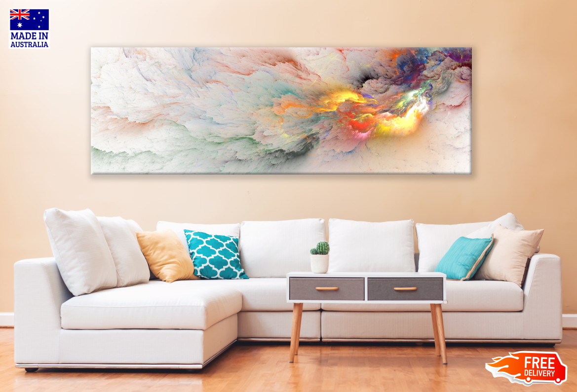 Panoramic Canvas Yellow Red Grey Abstract Design High Quality 100% Australian made wall Canvas Print ready to hang