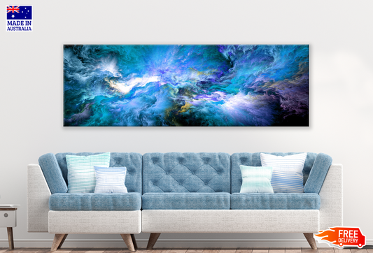 Panoramic Canvas Green Blue Abstract Cloud Design High Quality 100% Australian made wall Canvas Print ready to hang