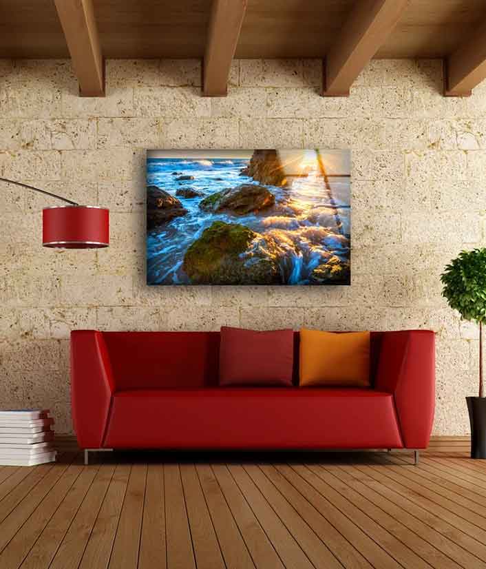 Sea with Rocks Photograph Acrylic Glass Print Tempered Glass Wall Art 100% Made in Australia Ready to Hang