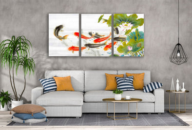 3 Set of Fish in Pond Watercolor Painting High Quality Print 100% Australian Made Wall Canvas Ready to Hang
