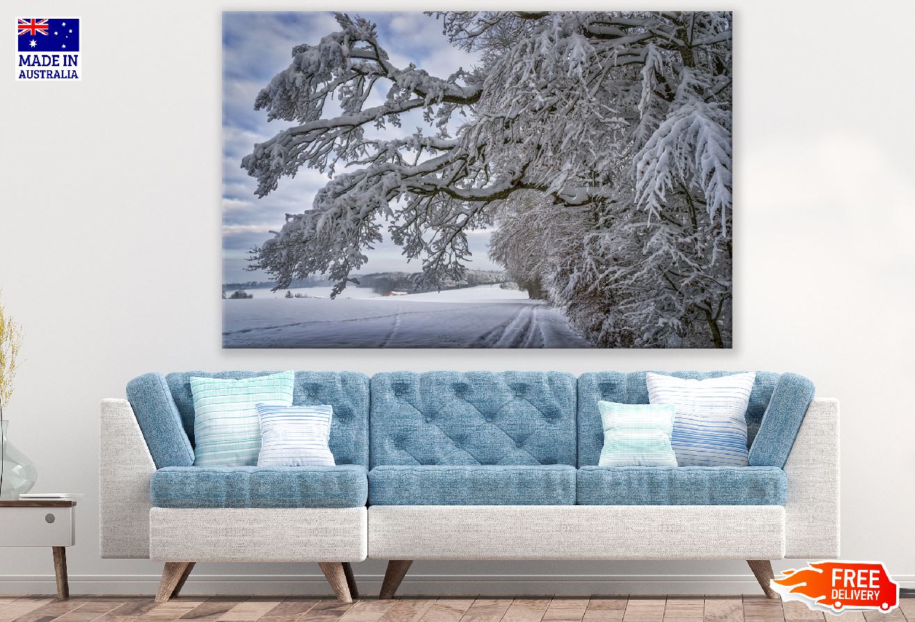 Snow Covered Tree Wintry Landscape Photograph Print 100% Australian Made