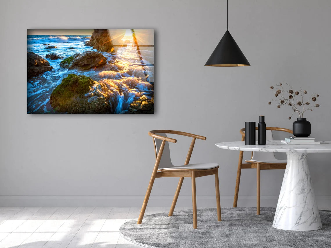 Sea with Rocks Photograph Acrylic Glass Print Tempered Glass Wall Art 100% Made in Australia Ready to Hang