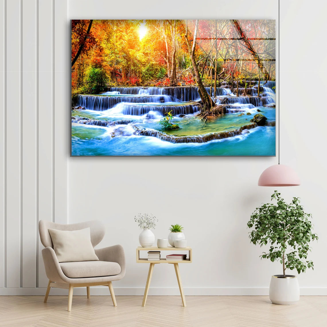 Waterfall in Autumn Forest Photograph Acrylic Glass Print Tempered Glass Wall Art 100% Made in Australia Ready to Hang