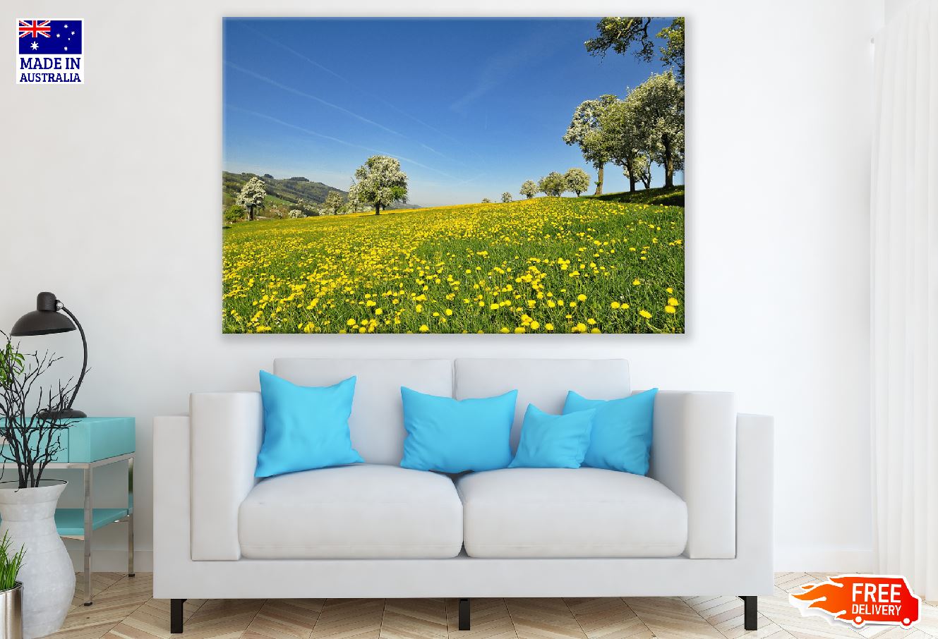 Trees on Flower Field Scenery Photograph Print 100% Australian Made