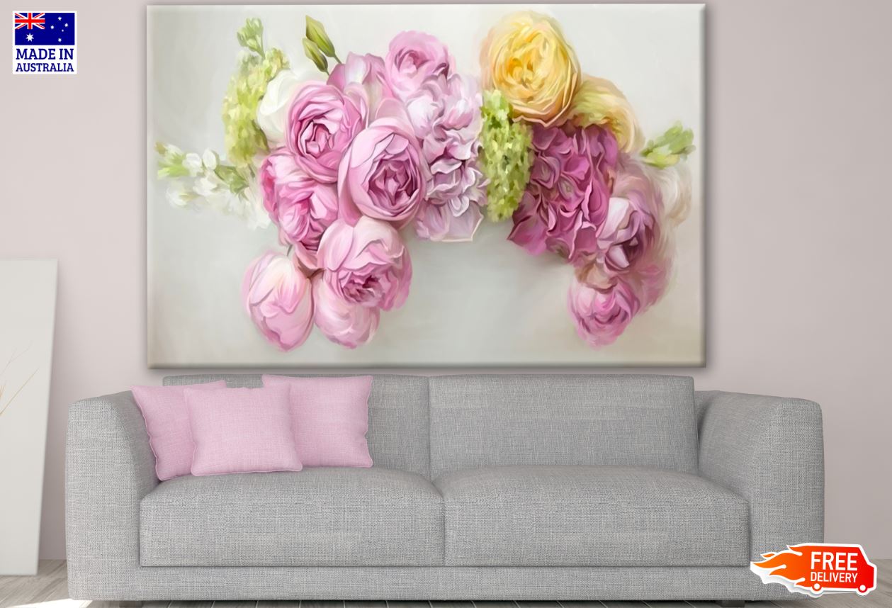 Colorful Peony Flowers Smudge Painting Print 100% Australian Made
