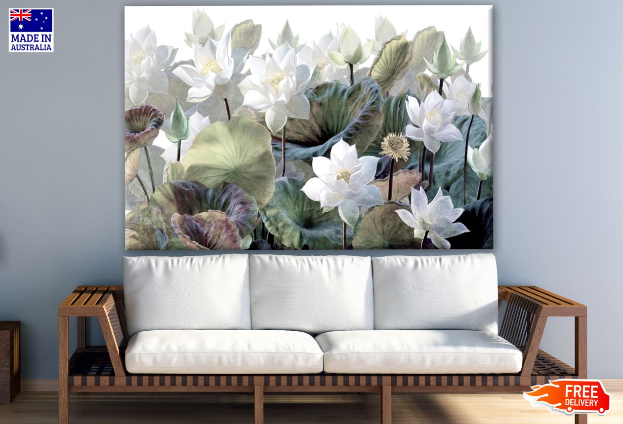 Flowers in Pond Painting Print 100% Australian Made