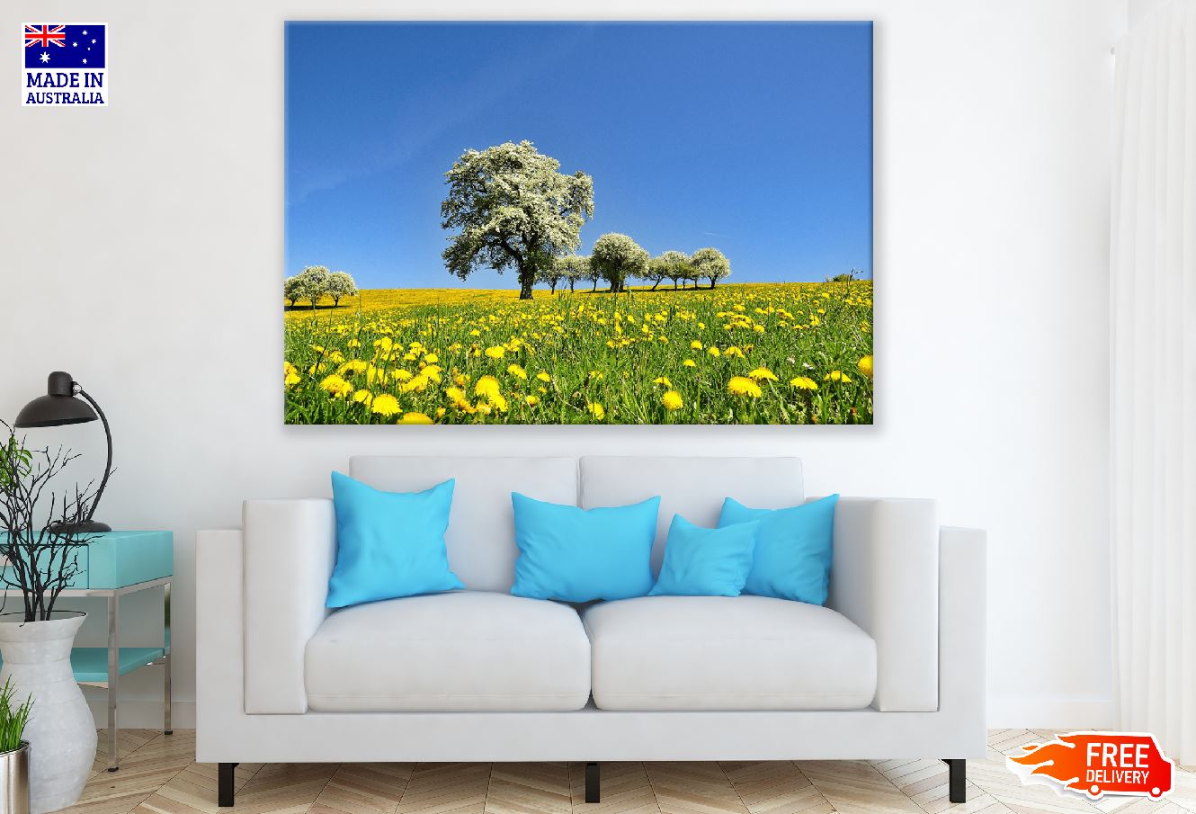 Trees on Flower Field Scenery Photograph Print 100% Australian Made