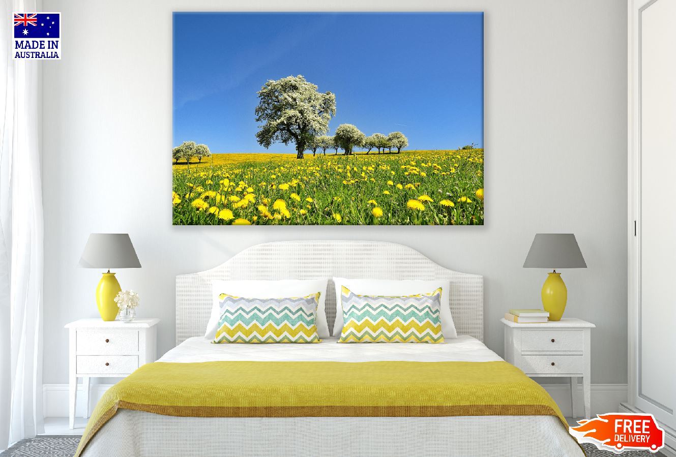 Trees on Flower Field Scenery Photograph Print 100% Australian Made