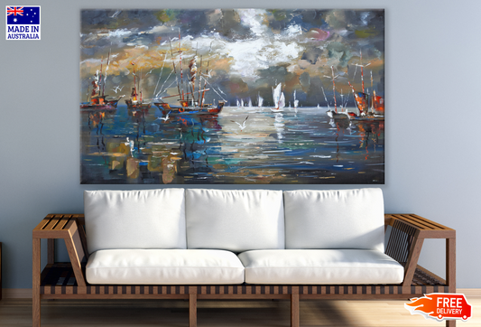 Fishing Boats & Bird Beach Painting Print 100% Australian Made