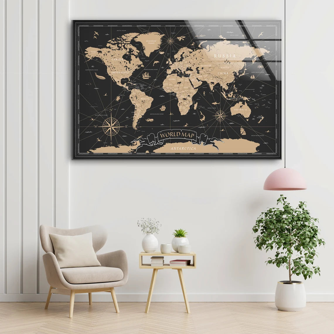 Vintage Map Vector Design Acrylic Glass Print Tempered Glass Wall Art 100% Made in Australia Ready to Hang