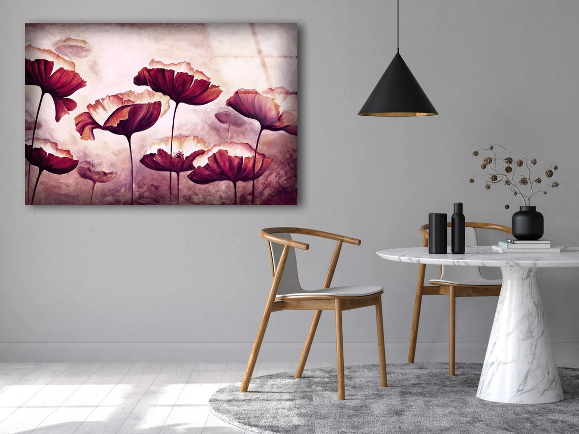 Red Flowers Oil Painting Acrylic Glass Print Tempered Glass Wall Art 100% Made in Australia Ready to Hang