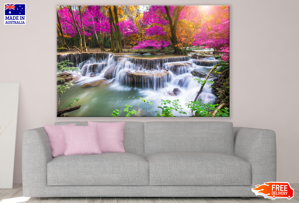 Stunning Water Stream In Forest Rose Flower Trees Photograph Print 100% Australian Made