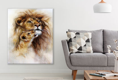 Lion & Cub Love Portrait Painting Print 100% Australian Made