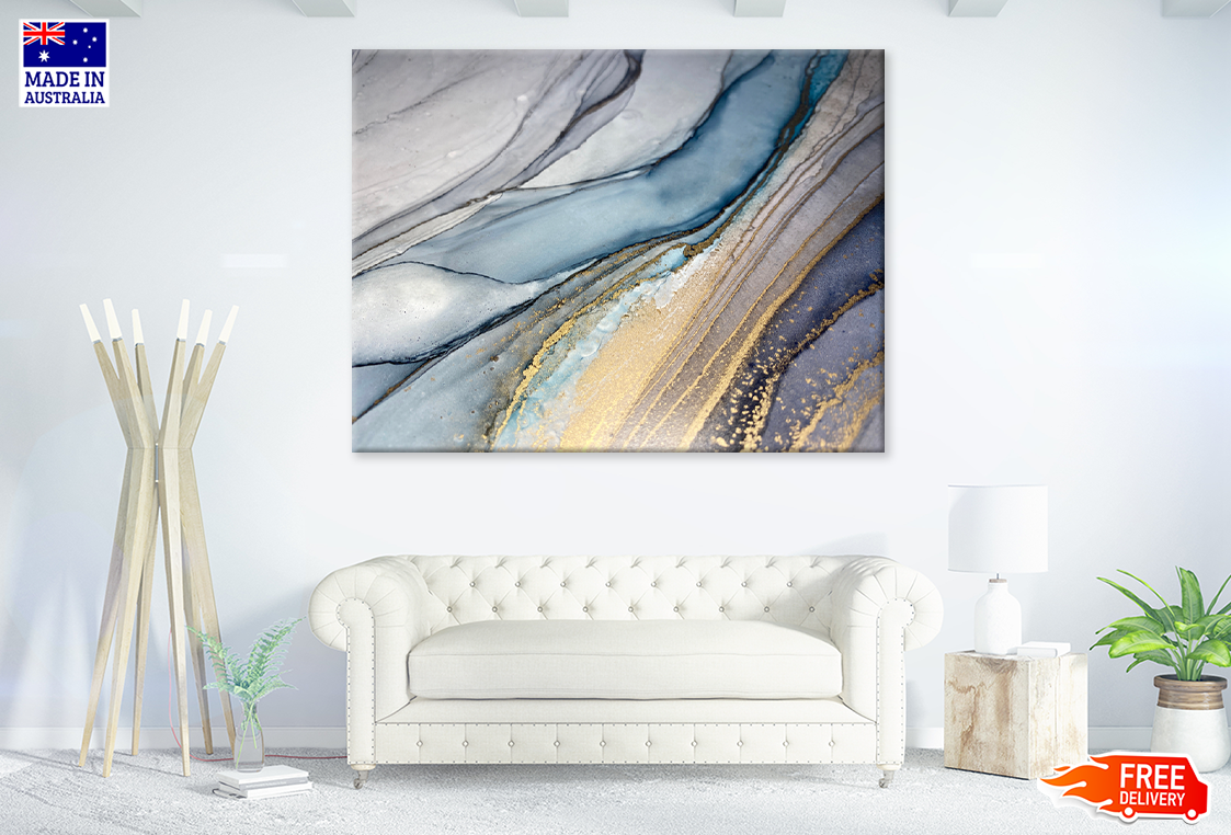 Blue White & Gold Abstract Design Print 100% Australian Made