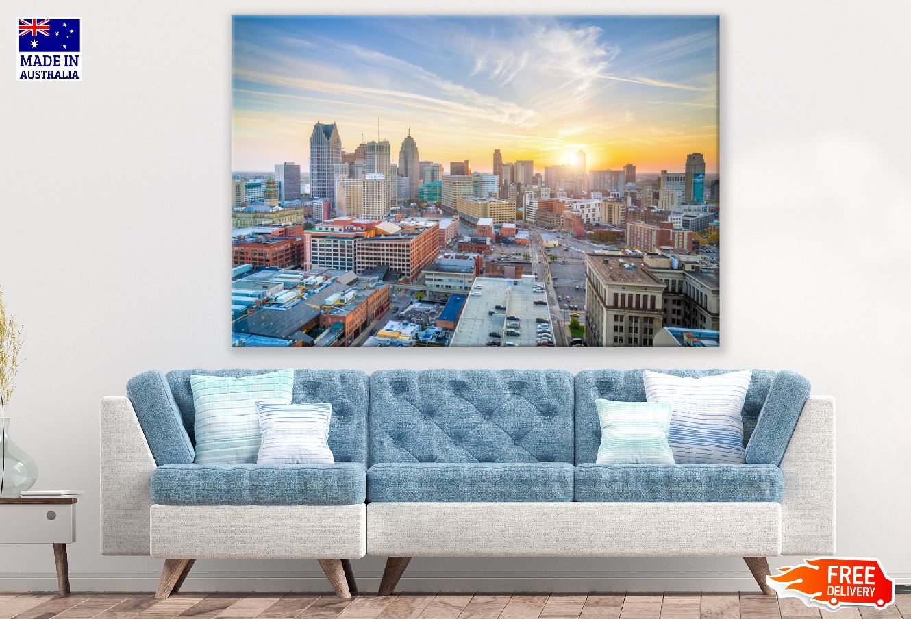 Aerial View of Detroit at Sunset in Michigan, USA Print 100% Australian Made