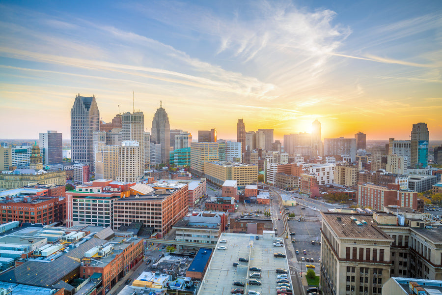 Aerial View of Detroit at Sunset in Michigan, USA Print 100% Australian Made