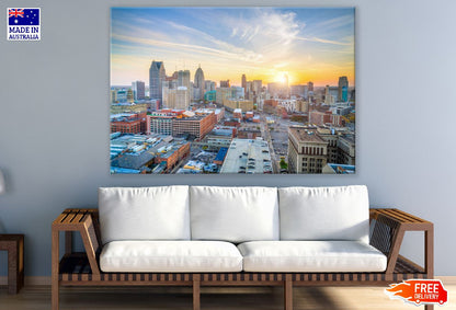 Aerial View of Detroit at Sunset in Michigan, USA Print 100% Australian Made