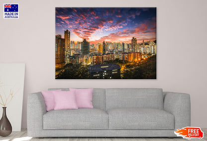 City Skyline with Pink Cloud Sky View Photograph Print 100% Australian Made