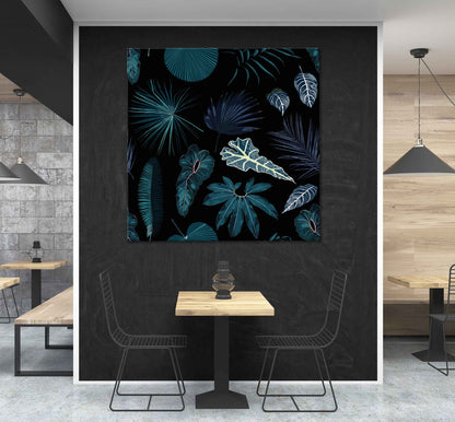 Square Canvas Blue Tropical Leaves Vector Design High Quality Print 100% Australian Made