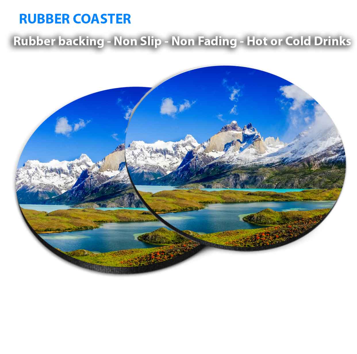 Winding Road & Lake of Andes Mountain Coasters Wood & Rubber - Set of 6 Coasters