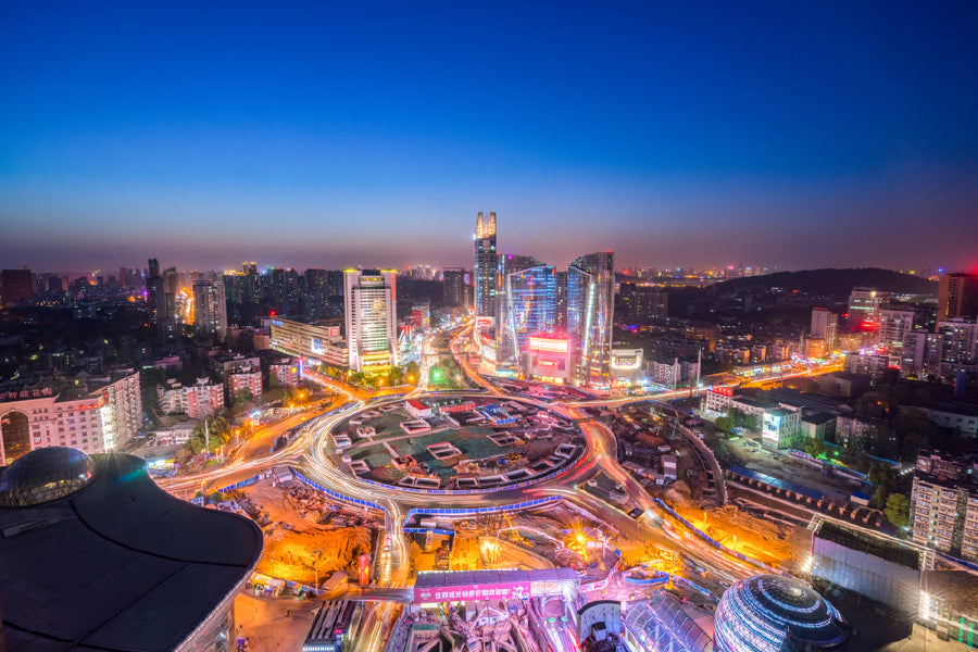 Wuhan City at Night View Photograph China Print 100% Australian Made