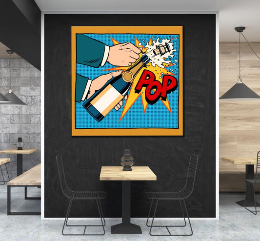 Square Canvas Champaign Bottle Popping Art High Quality Print 100% Australian Made