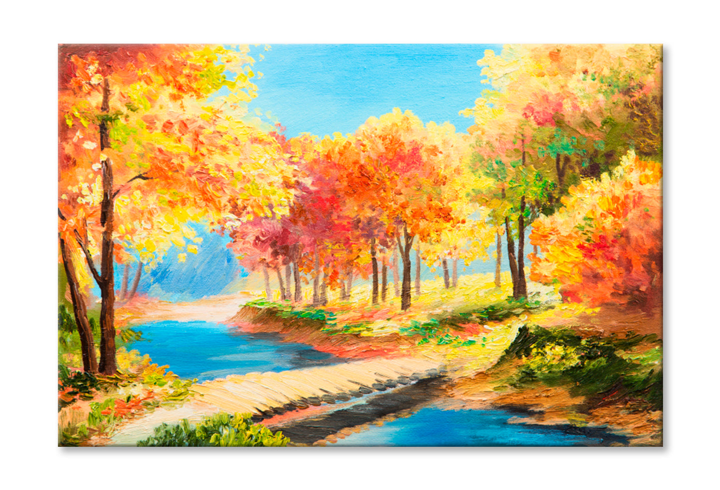 Colorful Autumn Forest Oil Painting Wall Art Limited Edition High Quality Print Stretched Canvas None