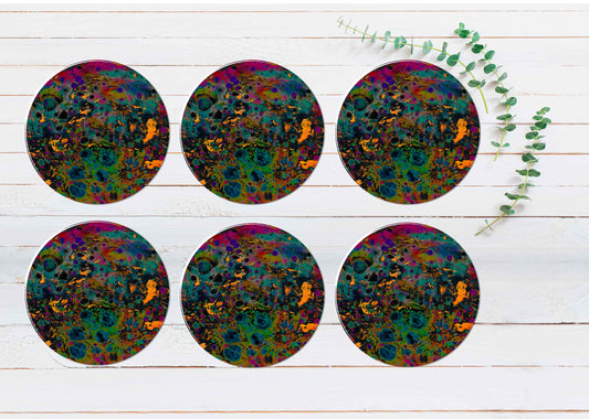 Colorful Watercolor Abstract Coasters Wood & Rubber - Set of 6 Coasters