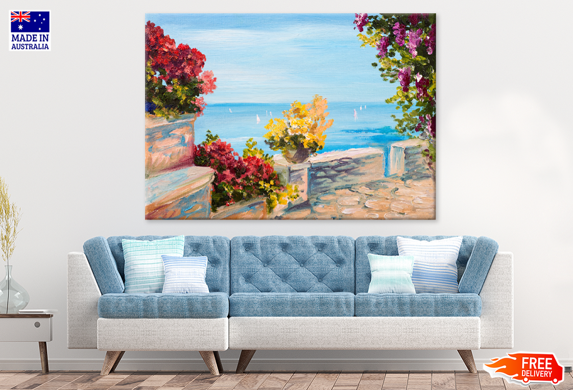 Sea & Flowers Oil Painting Landscape Print 100% Australian Made