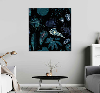 Square Canvas Blue Tropical Leaves Vector Design High Quality Print 100% Australian Made