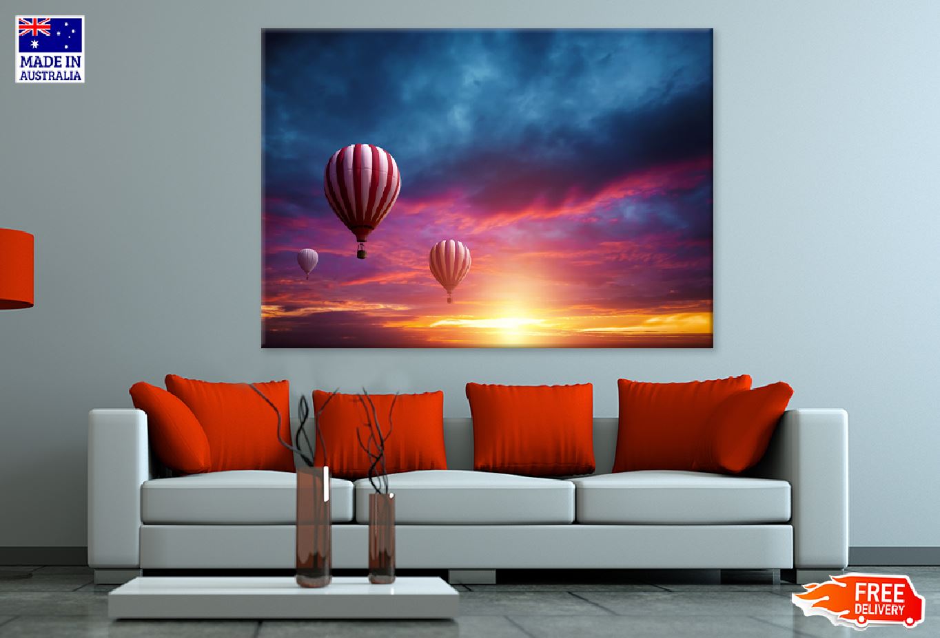 Air Balloons on Sunset Sky View Photograph Print 100% Australian Made