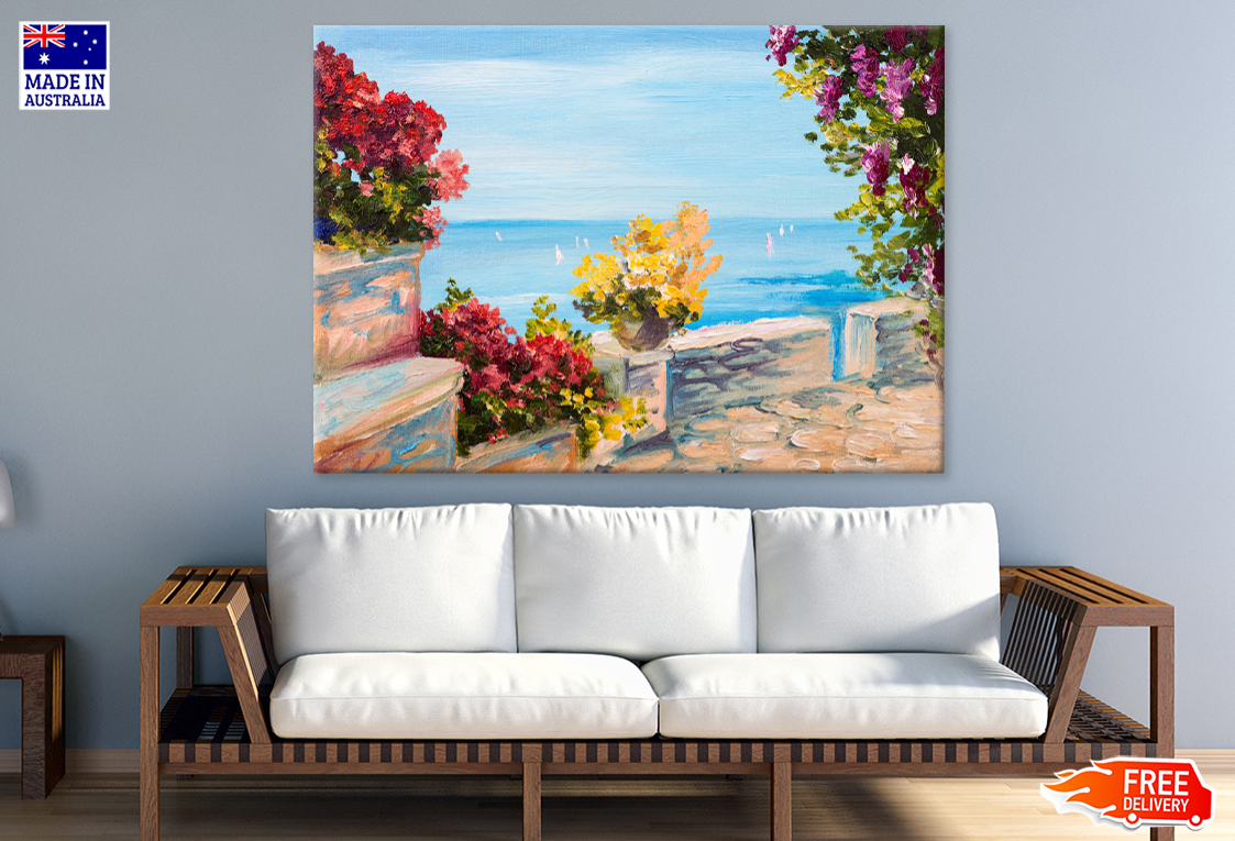 Sea & Flowers Oil Painting Landscape Print 100% Australian Made