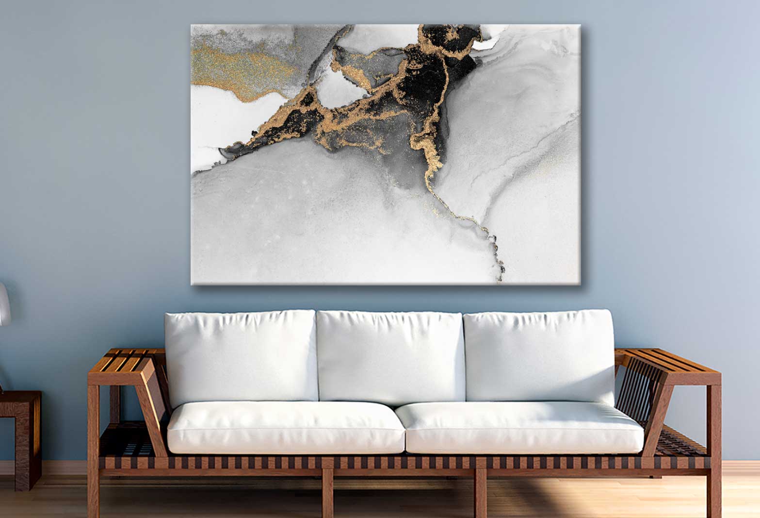 Bella Home Black Gold Marble Ink Abstract Print Canvas Ready to hang