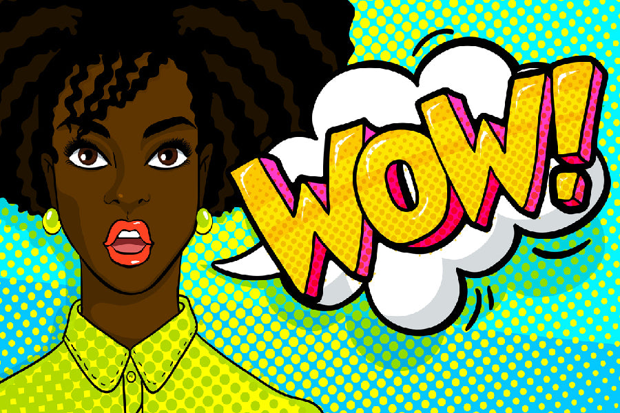 WOW Quote & Surprised African Girl Illustration Print 100% Australian Made