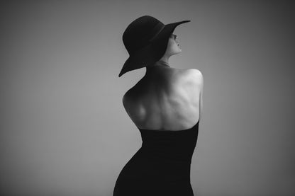 Woman in Black Dress & Hat B&W Print 100% Australian Made