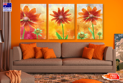 3 Set of Gazania Flower Art High Quality print 100% Australian made wall Canvas ready to hang