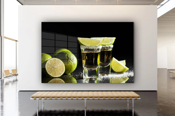 Tequila Shots & Lemons Print Tempered Glass Wall Art 100% Made in Australia Ready to Hang