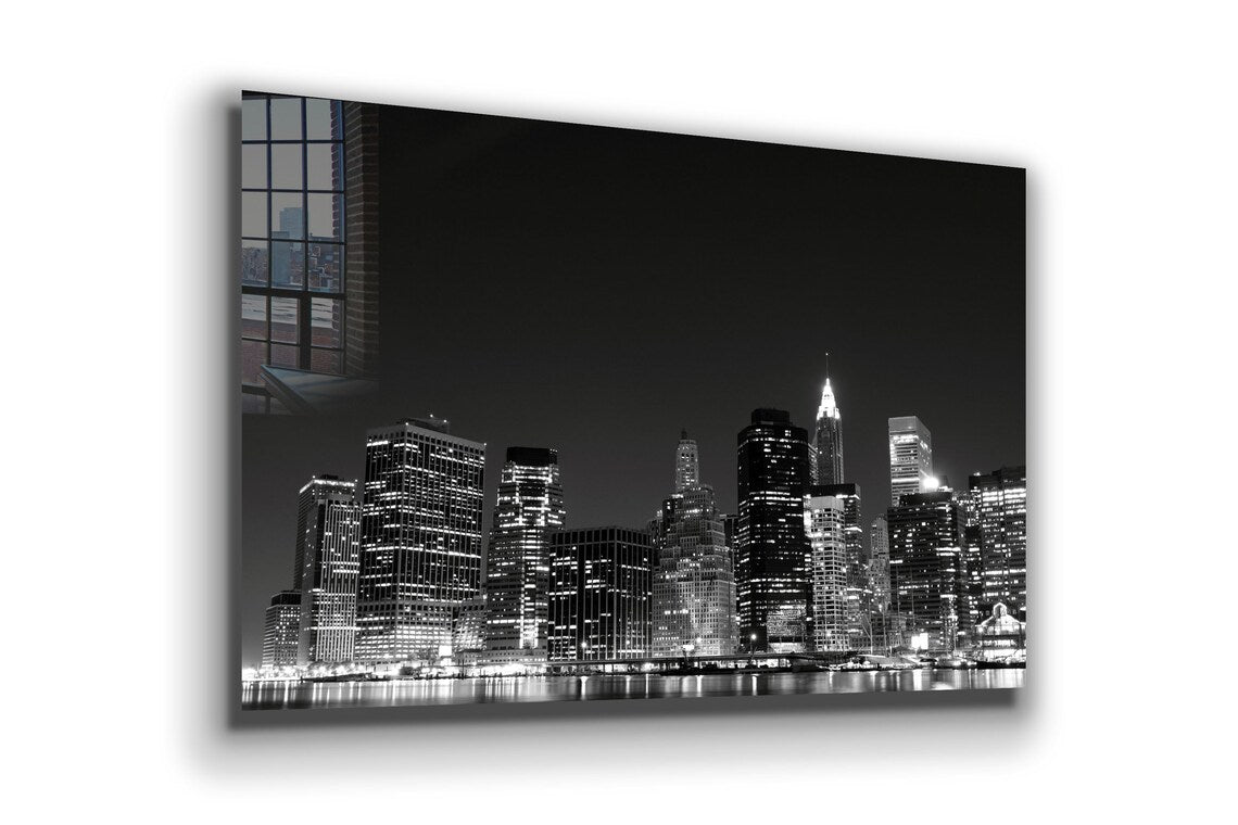 B&W Night Cityscape Print Tempered Glass Wall Art 100% Made in Australia Ready to Hang