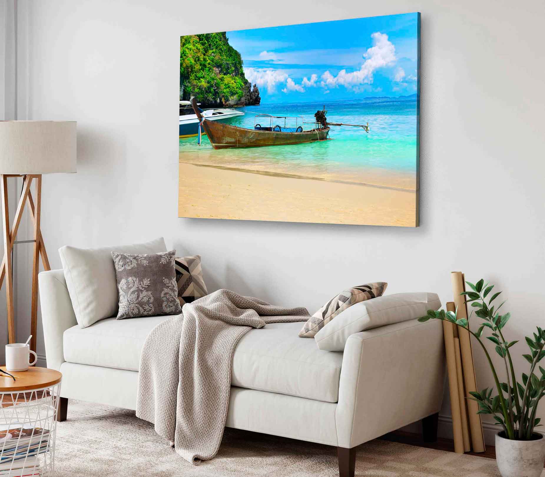 Bella Home Island View Of A Boat With The Sea Print Canvas Ready to hang