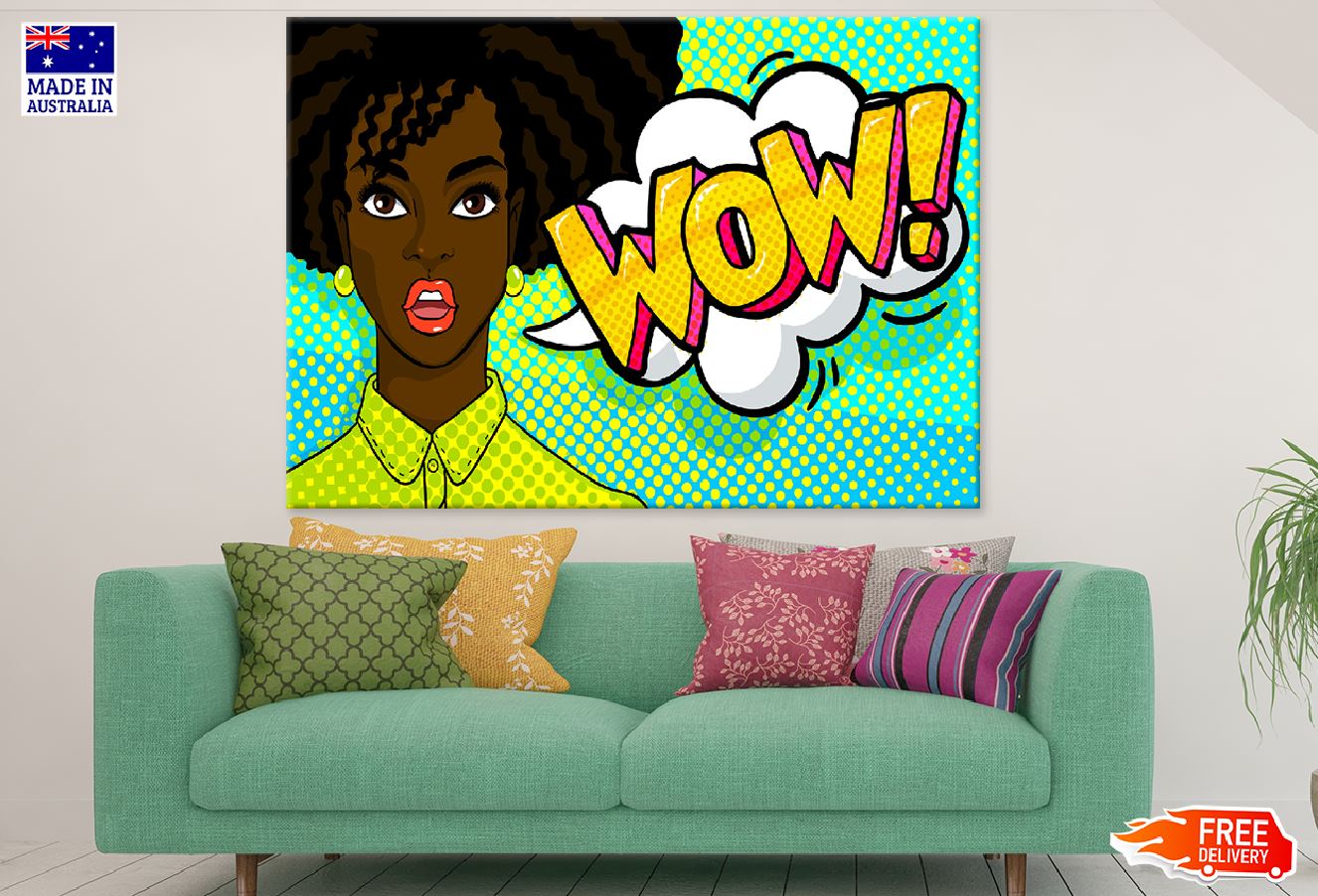 WOW Quote & Surprised African Girl Illustration Print 100% Australian Made