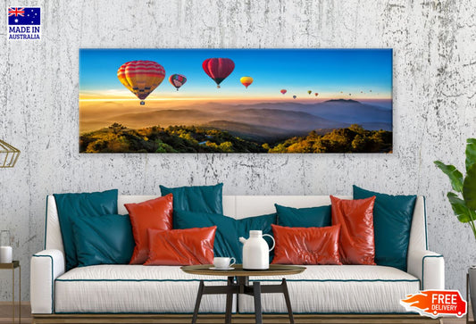 Panoramic Canvas Mountains & Hot Air Balloons Scenery Photograph High Quality 100% Australian made wall Canvas Print ready to hang