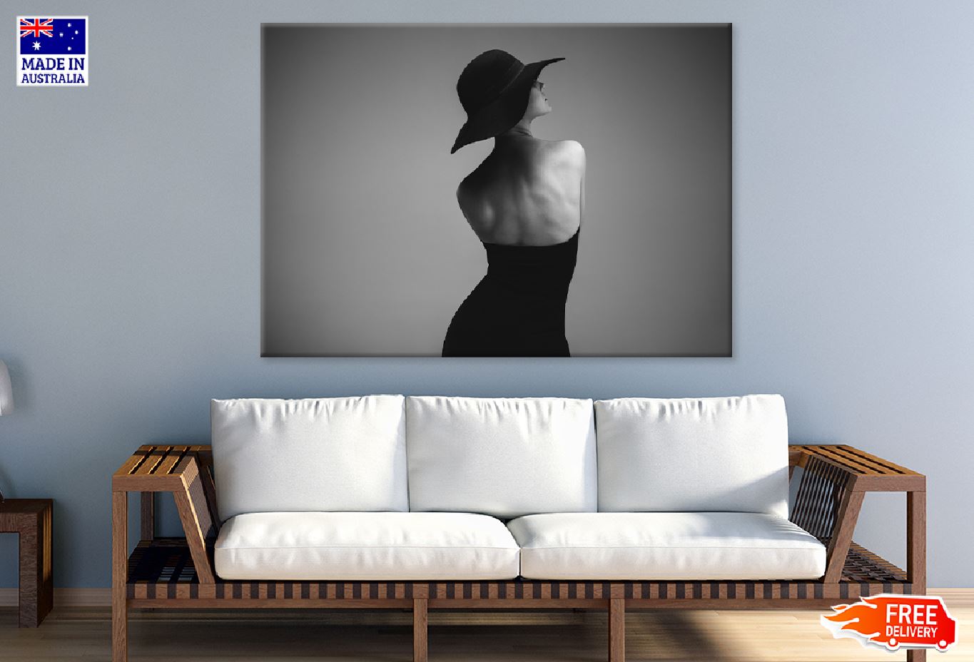 Woman in Black Dress & Hat B&W Print 100% Australian Made